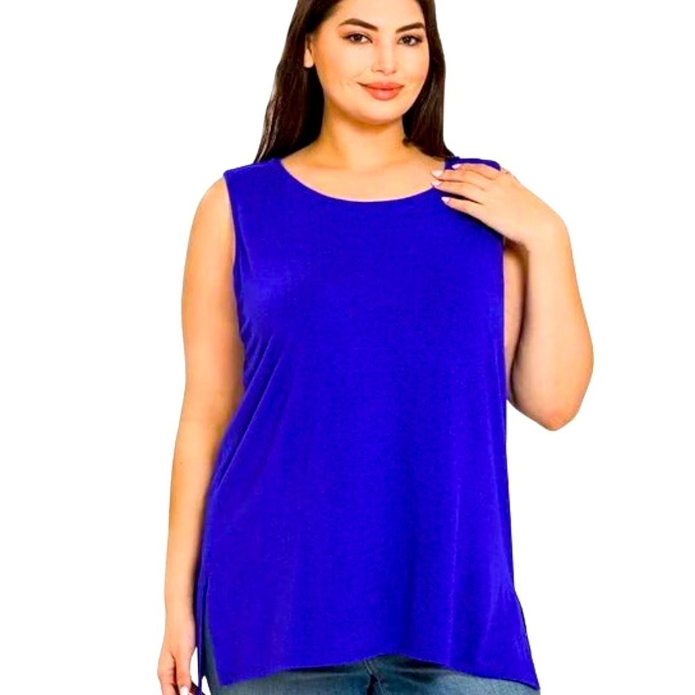 NWOT- Zenana Women's Bright Blue Sleeveless Side Slit Tank.